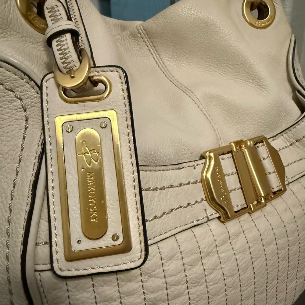 b. makowsky Beige Shoulder Bag with Gold Hardware - Picture 3 of 10